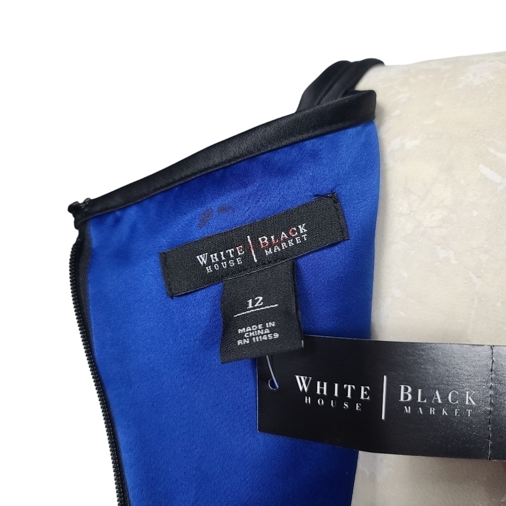 NWT White House Black Market Sapphire & Black Square Neck Back Zip Dress 12 - Picture 7 of 9
